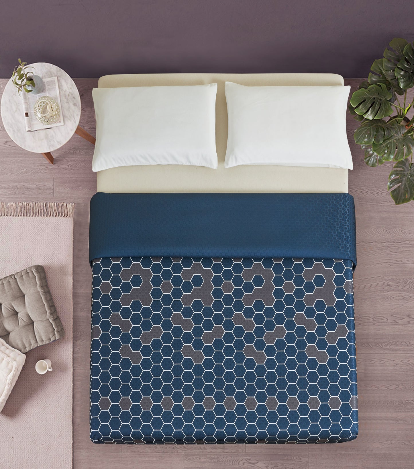Top Sheet, Honeycomb, Blue/Grey, Queen, 98"x96", 10pc/cs