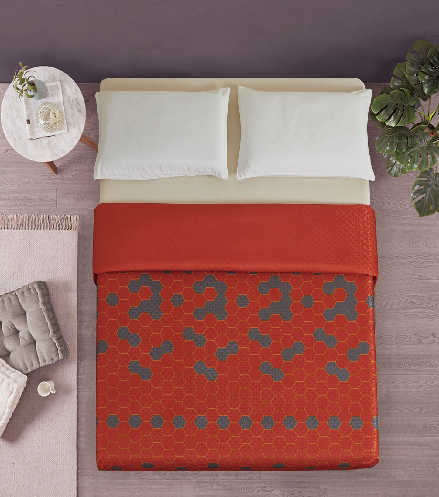 Top Sheet, Honeycomb, Red/Grey, King, 110"x96", 10pc/cs