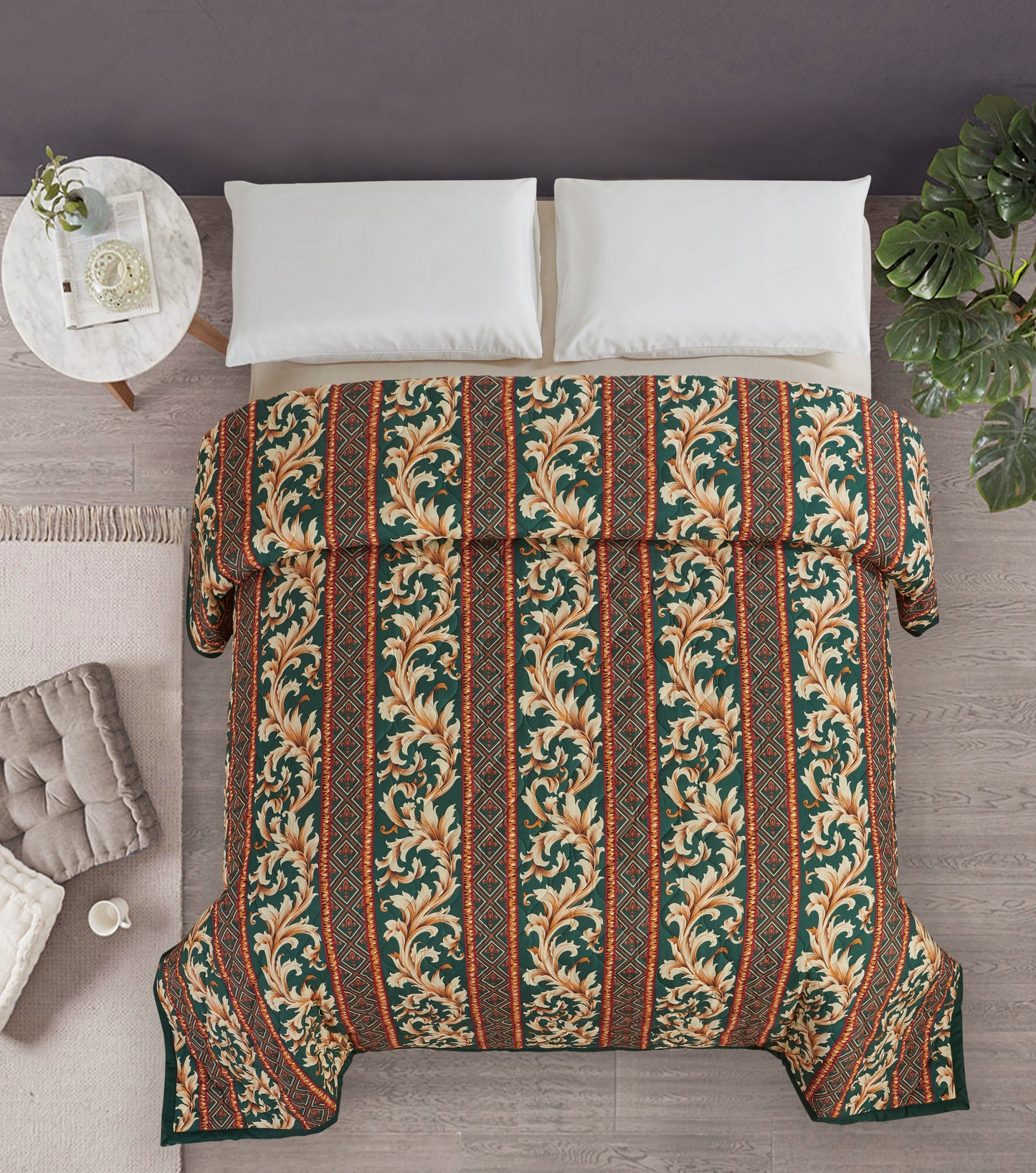 Bed Spread/Coverlet, Green, Queen, 102x118, 7pc/cs