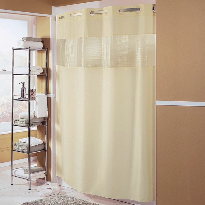 Hookless Shower Curtain With 12" Sheer Voile Window - Beige, 30pcs/cs