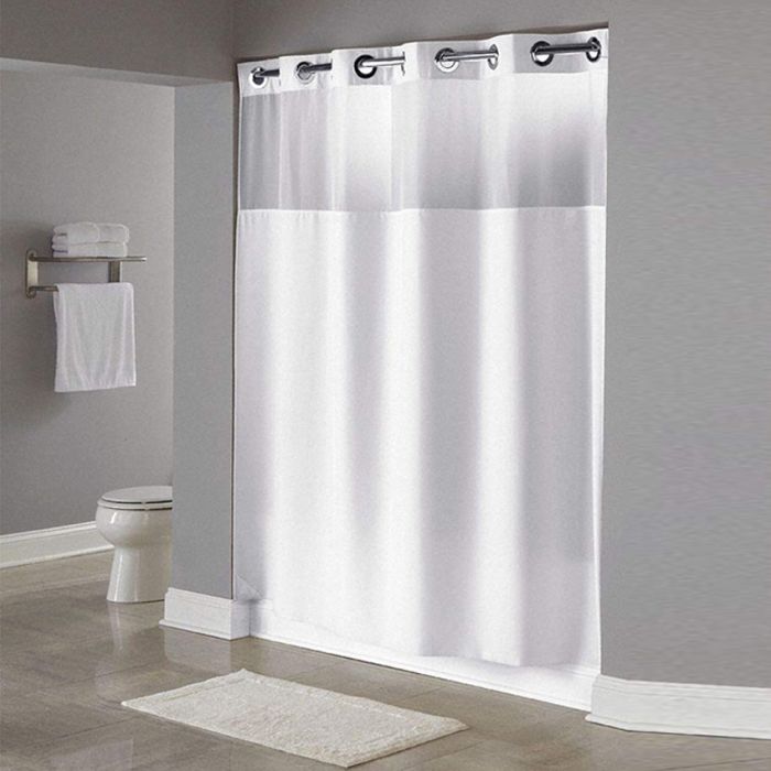 Hookless Shower Curtain With 12" Sheer Voile Window - White, 30pcs/cs