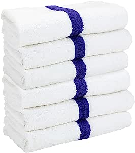 Economy Pool Towel, Center Blue Stripe, 24"x48"-8 LBS