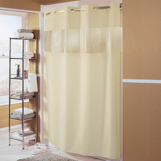 Hookless Shower Curtain With 12" Sheer Voile Window - Beige